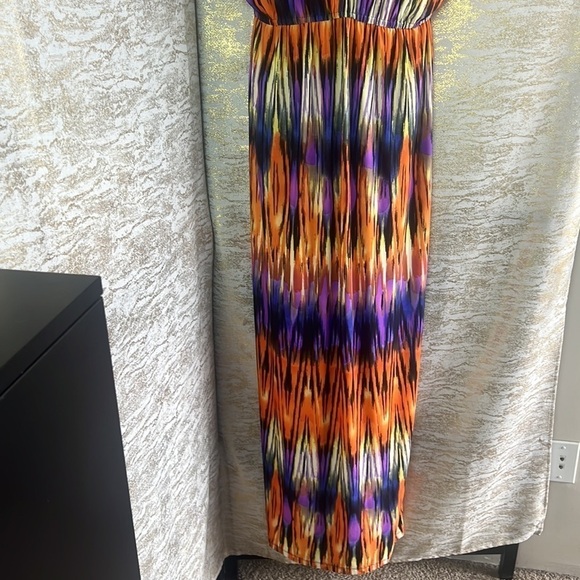 Bongo Women’s Orange/Purple Static Strip Print Maxi Dress Size L - Picture 5 of 16